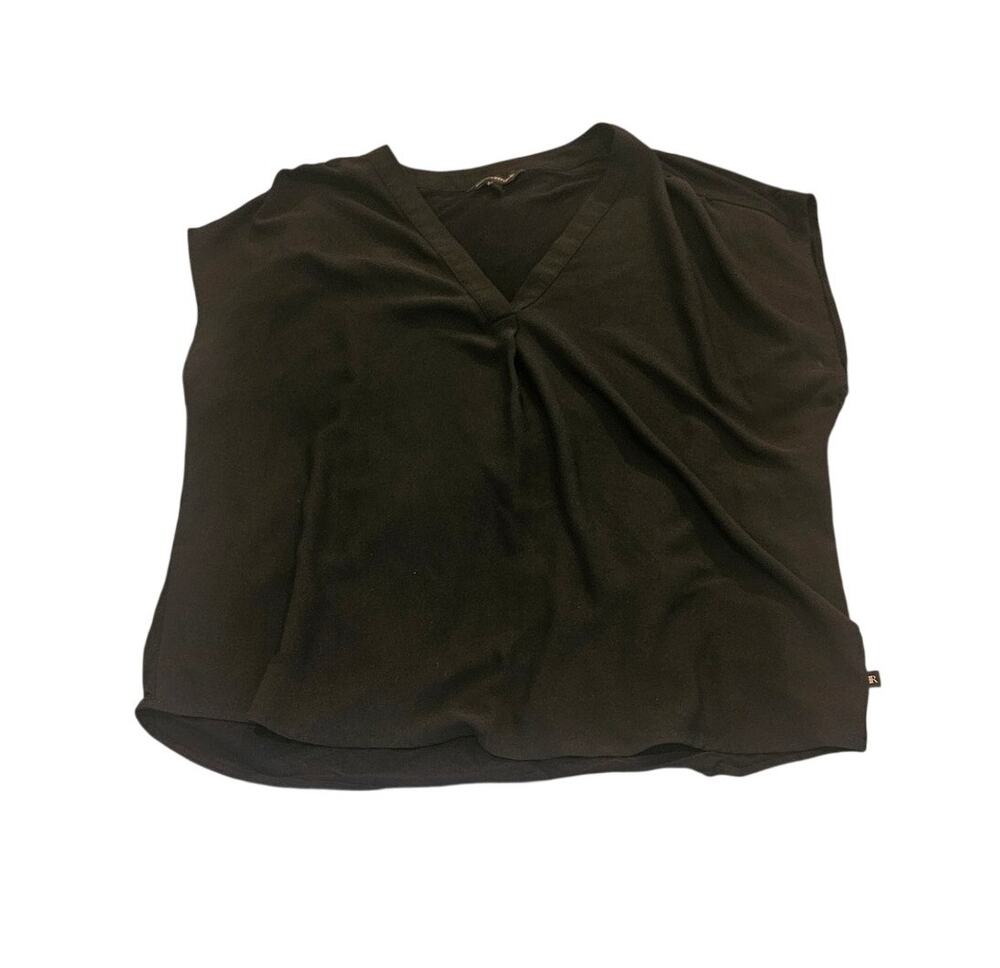 Banana Republic Black Sleeveless Blouse XL V Neck Semi Sheer Work Top